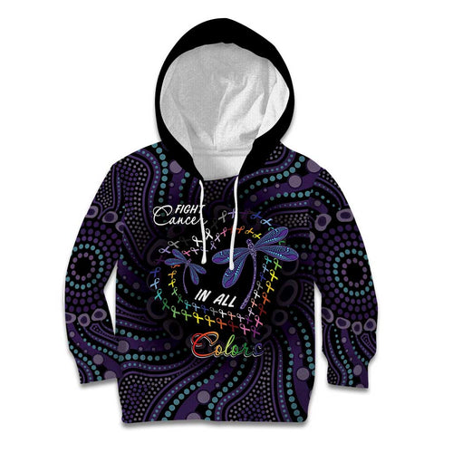 Fight Cancer In All Colors Australia Indigenous Kid Hoodie Dragonflies Aboriginal Art