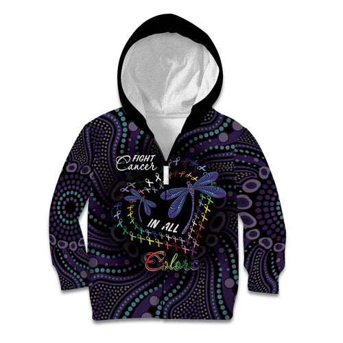 Fight Cancer In All Colors Australia Indigenous Kid Hoodie Dragonflies Aboriginal Art