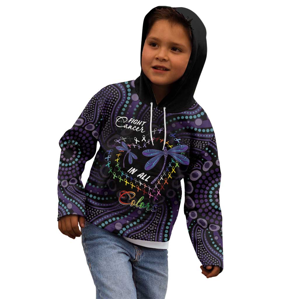 Fight Cancer In All Colors Australia Indigenous Kid Hoodie Dragonflies Aboriginal Art
