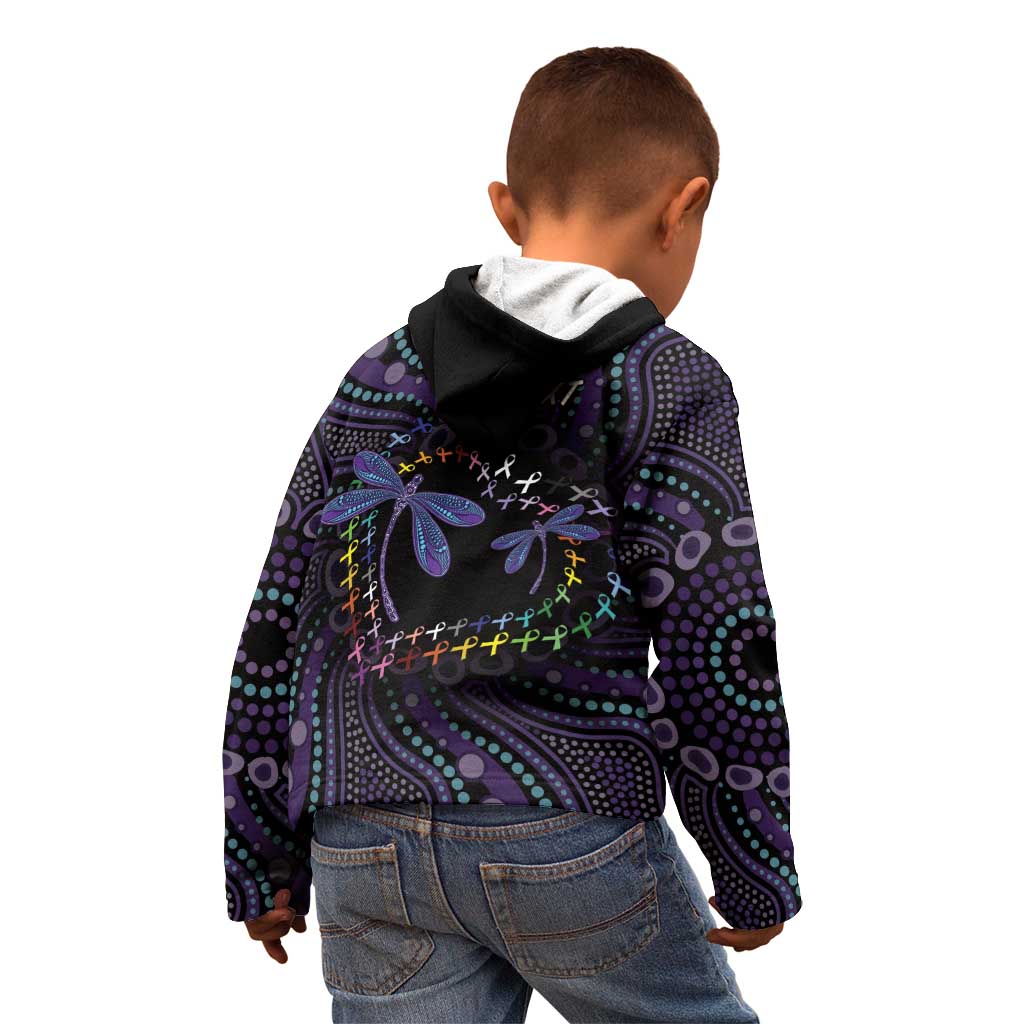 Fight Cancer In All Colors Australia Indigenous Kid Hoodie Dragonflies Aboriginal Art