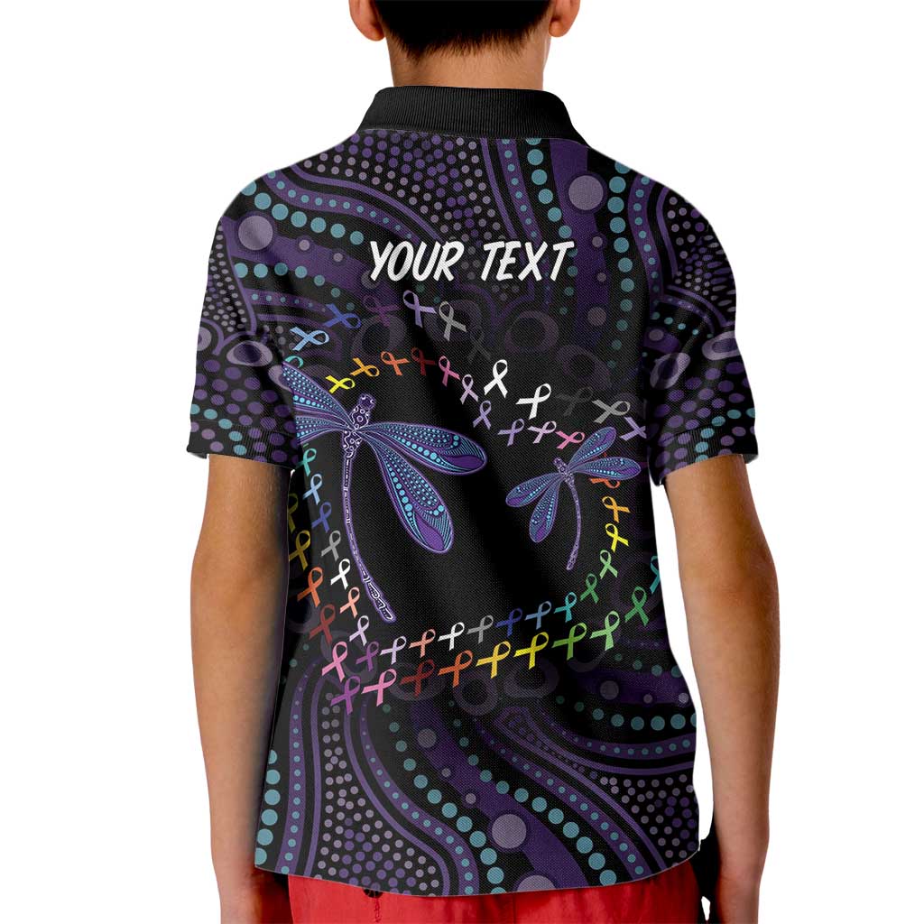 Fight Cancer In All Colors Australia Indigenous Kid Polo Shirt Dragonflies Aboriginal Art