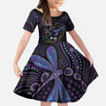 Fight Cancer In All Colors Australia Indigenous Kid Short Sleeve Dress Dragonflies Aboriginal Art