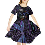 Fight Cancer In All Colors Australia Indigenous Kid Short Sleeve Dress Dragonflies Aboriginal Art