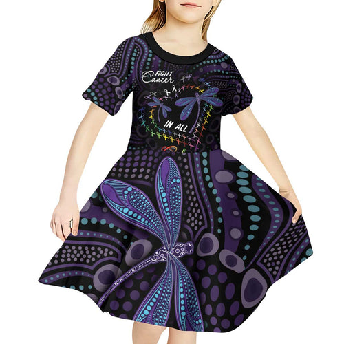 Fight Cancer In All Colors Australia Indigenous Kid Short Sleeve Dress Dragonflies Aboriginal Art