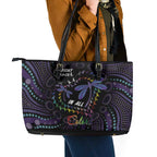 Fight Cancer In All Colors Australia Indigenous Leather Tote Bag Dragonflies Aboriginal Art