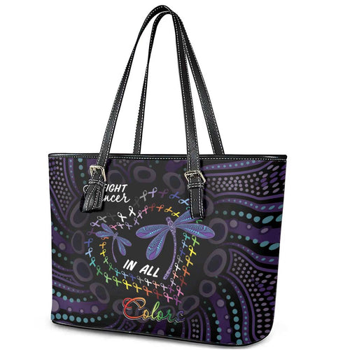 Fight Cancer In All Colors Australia Indigenous Leather Tote Bag Dragonflies Aboriginal Art
