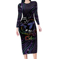 Fight Cancer In All Colors Australia Indigenous Long Sleeve Bodycon Dress Dragonflies Aboriginal Art