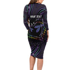 Fight Cancer In All Colors Australia Indigenous Long Sleeve Bodycon Dress Dragonflies Aboriginal Art