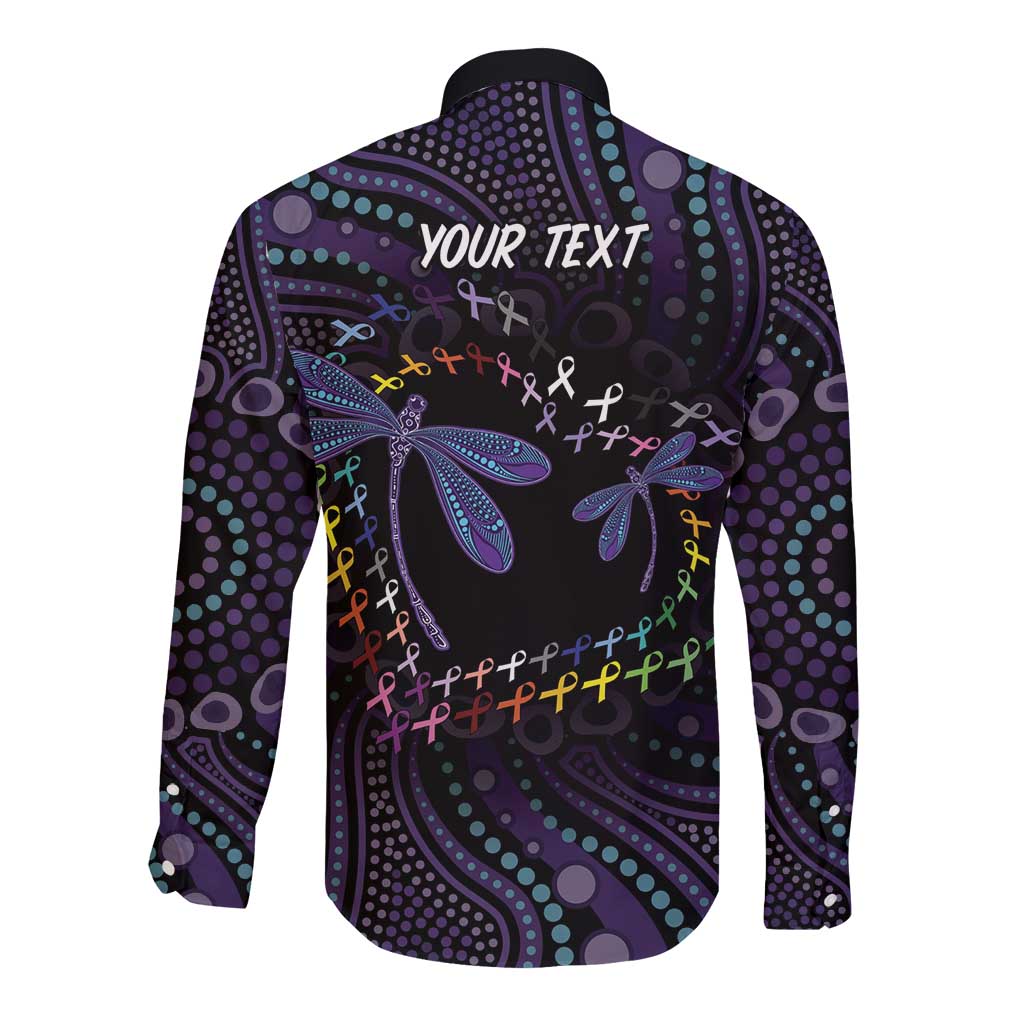 Fight Cancer In All Colors Australia Indigenous Long Sleeve Button Shirt Dragonflies Aboriginal Art