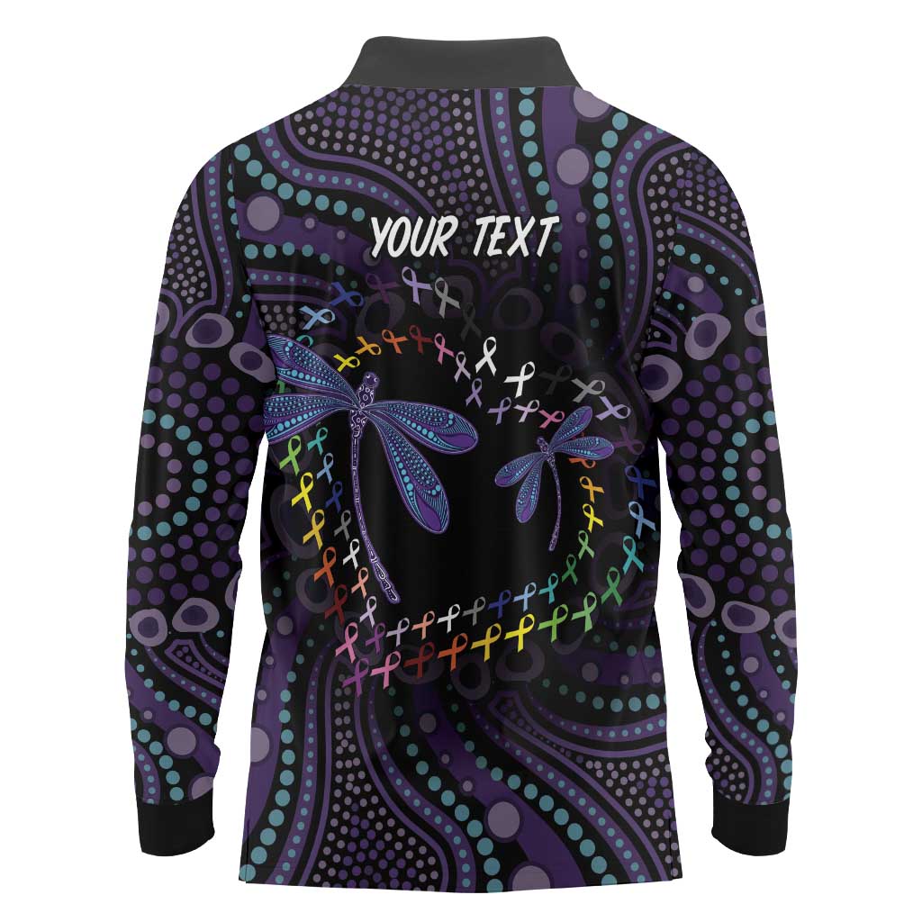 Fight Cancer In All Colors Australia Indigenous Long Sleeve Polo Shirt Dragonflies Aboriginal Art