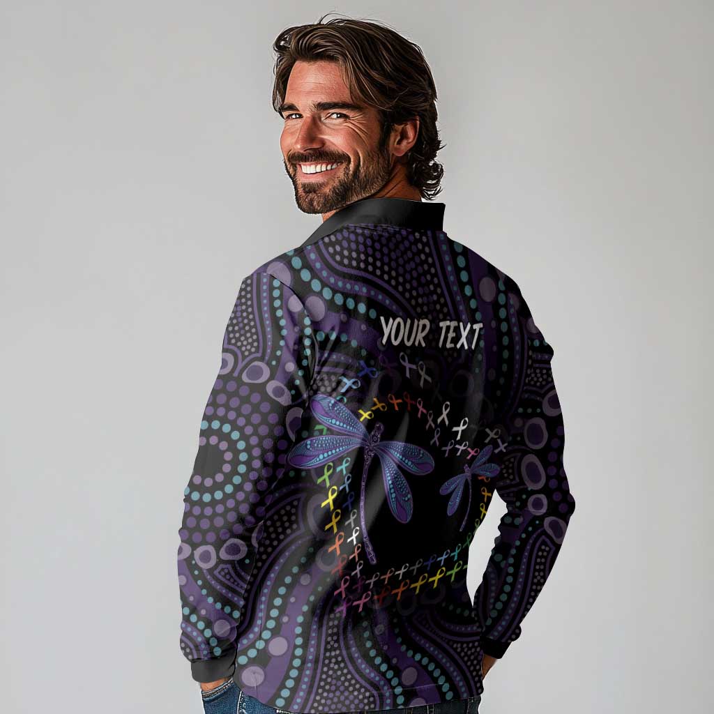 Fight Cancer In All Colors Australia Indigenous Long Sleeve Polo Shirt Dragonflies Aboriginal Art