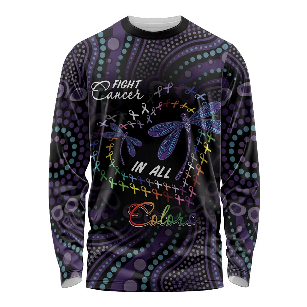 Fight Cancer In All Colors Australia Indigenous Long Sleeve Shirt Dragonflies Aboriginal Art