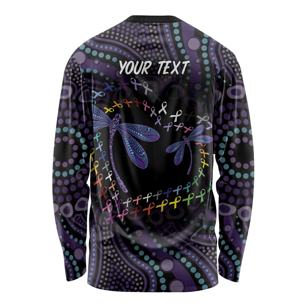 Fight Cancer In All Colors Australia Indigenous Long Sleeve Shirt Dragonflies Aboriginal Art