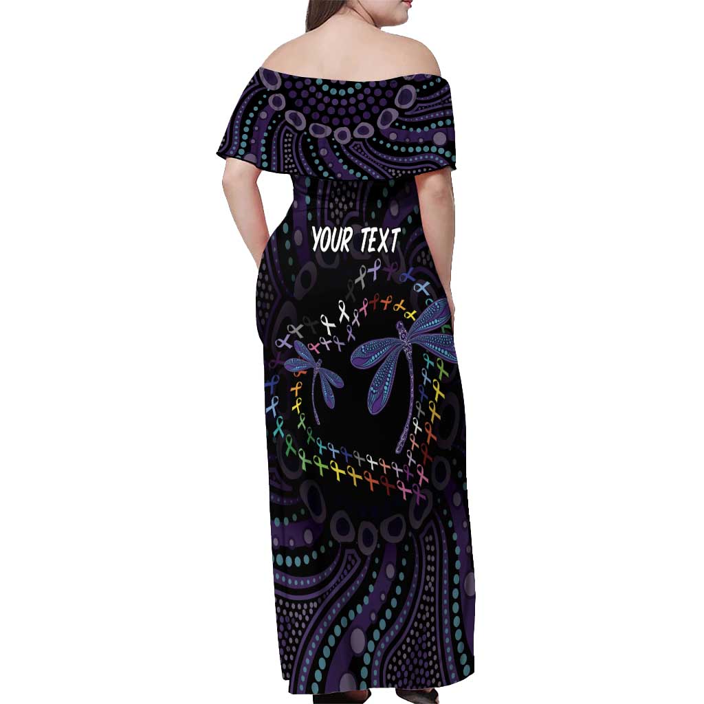 Fight Cancer In All Colors Australia Indigenous Off Shoulder Maxi Dress Dragonflies Aboriginal Art