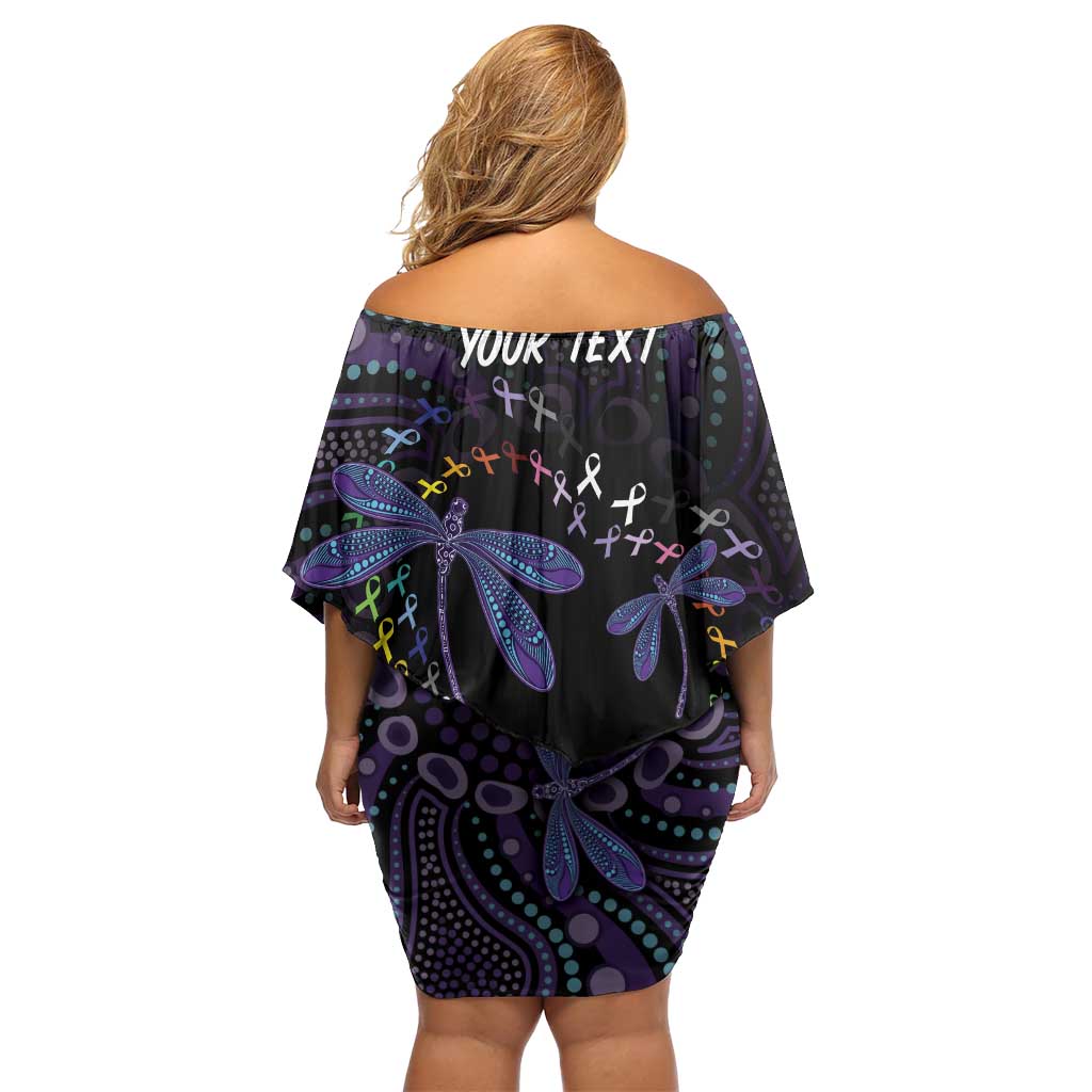 Fight Cancer In All Colors Australia Indigenous Off Shoulder Short Dress Dragonflies Aboriginal Art