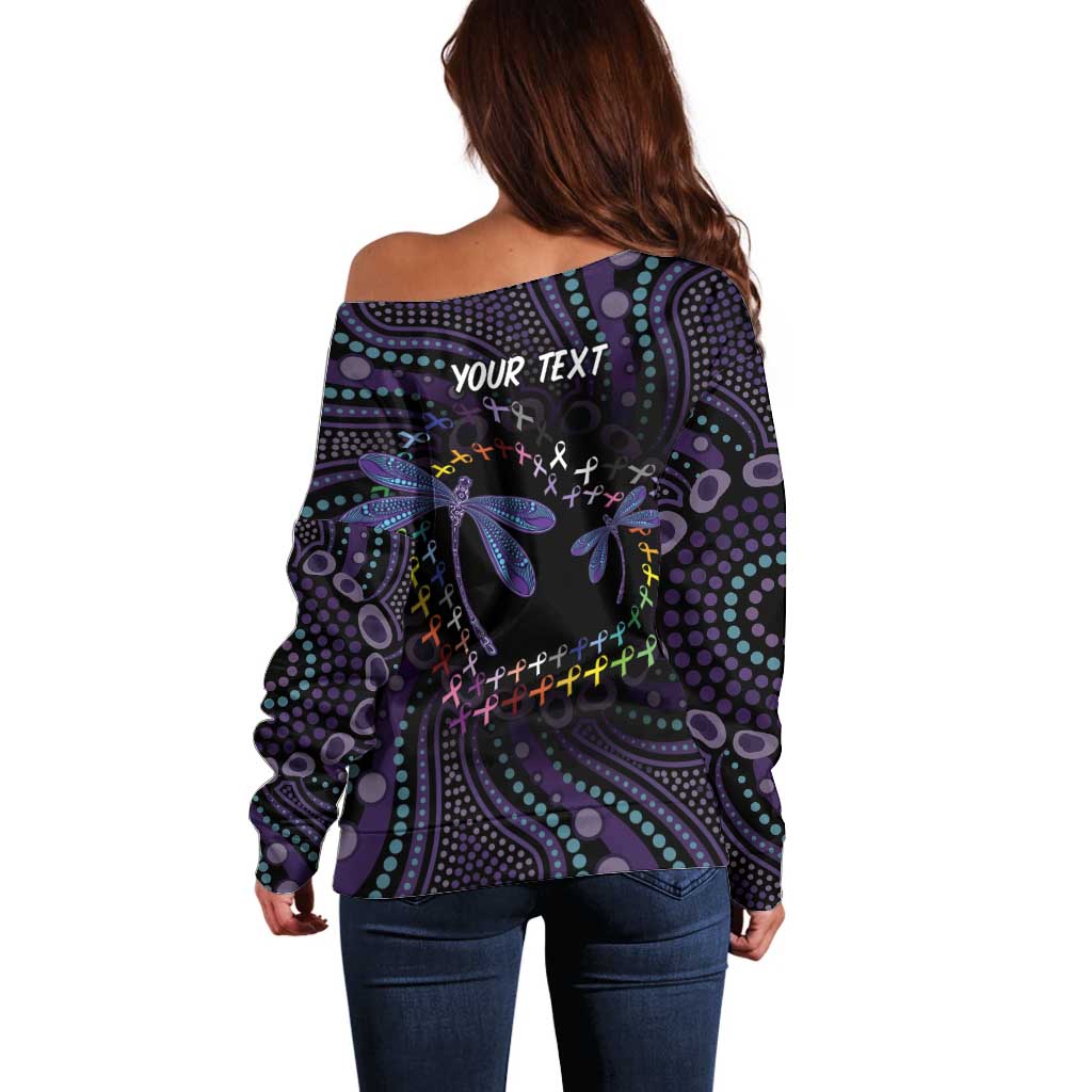 Fight Cancer In All Colors Australia Indigenous Off Shoulder Sweater Dragonflies Aboriginal Art