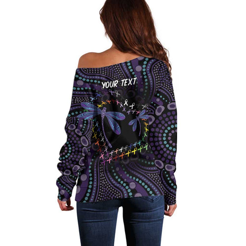 Fight Cancer In All Colors Australia Indigenous Off Shoulder Sweater Dragonflies Aboriginal Art