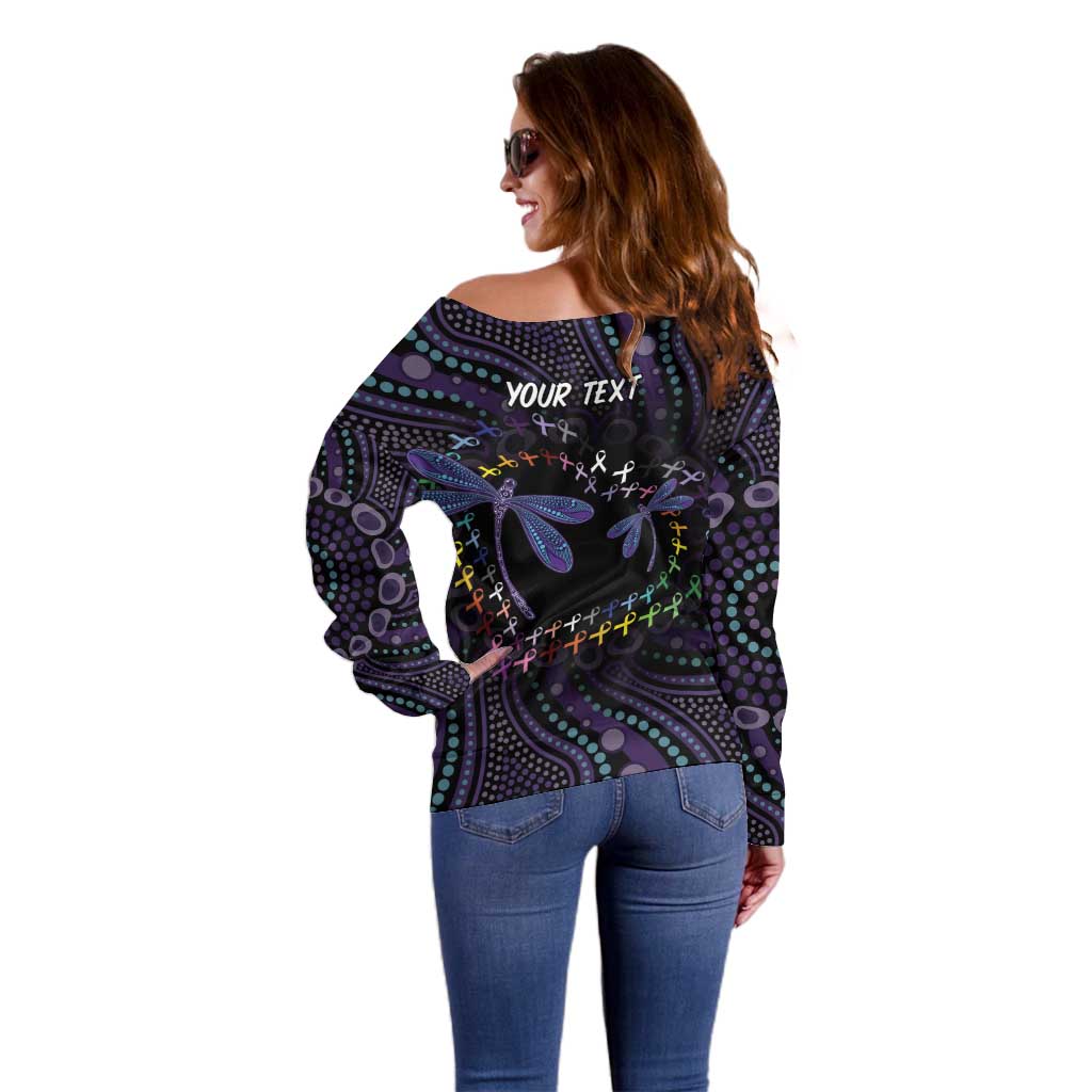 Fight Cancer In All Colors Australia Indigenous Off Shoulder Sweater Dragonflies Aboriginal Art