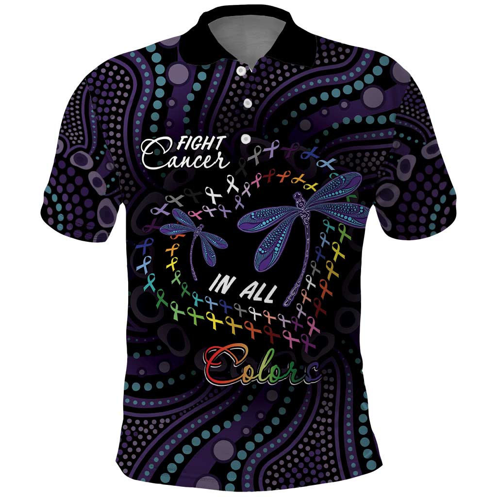 Fight Cancer In All Colors Australia Indigenous Polo Shirt Dragonflies Aboriginal Art