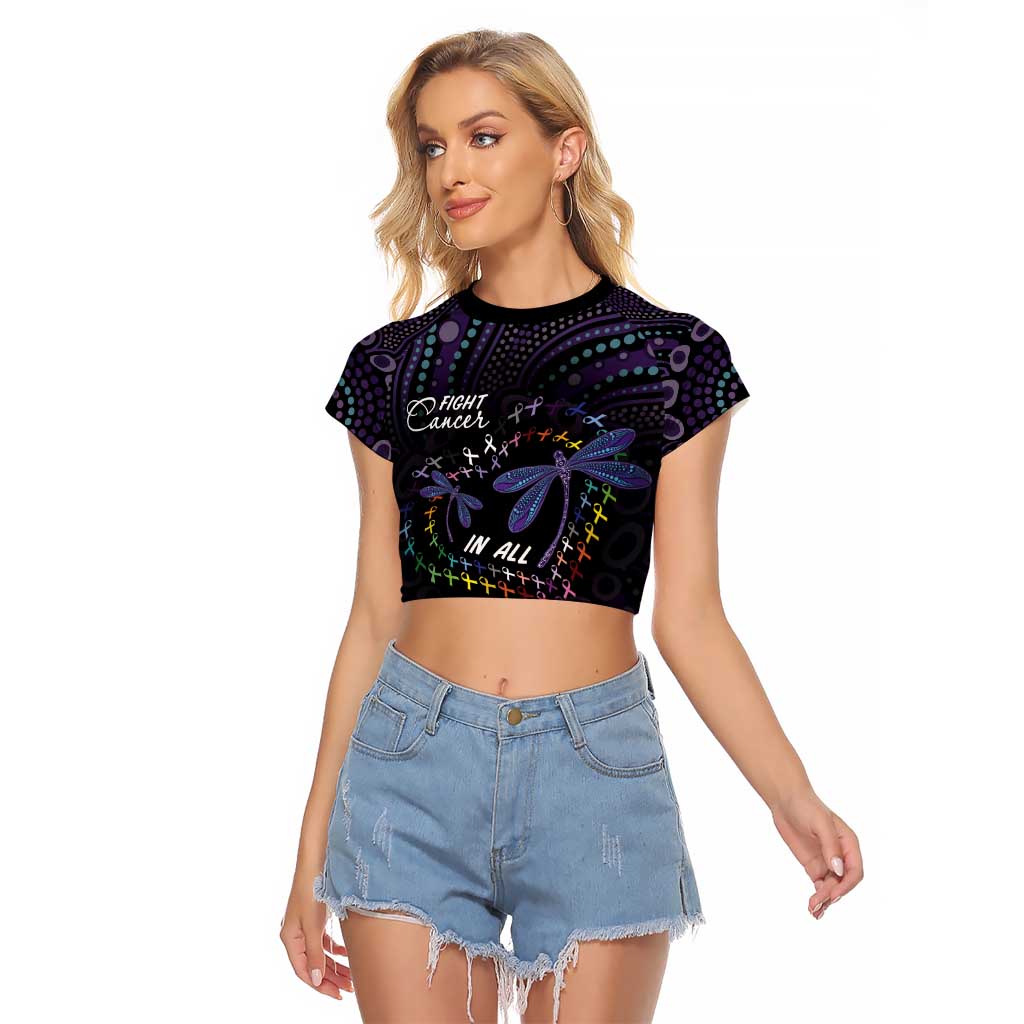 Fight Cancer In All Colors Australia Indigenous Raglan Cropped T Shirt Dragonflies Aboriginal Art