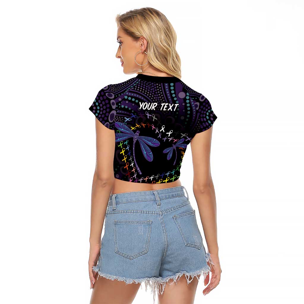Fight Cancer In All Colors Australia Indigenous Raglan Cropped T Shirt Dragonflies Aboriginal Art