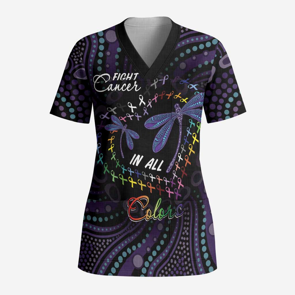 Fight Cancer In All Colors Australia Indigenous Scrub Top Dragonflies Aboriginal Art - Aussie Hoodie