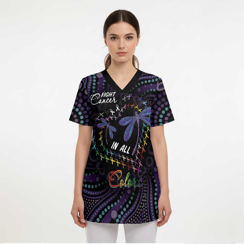 Fight Cancer In All Colors Australia Indigenous Scrub Top Dragonflies Aboriginal Art - Aussie Hoodie