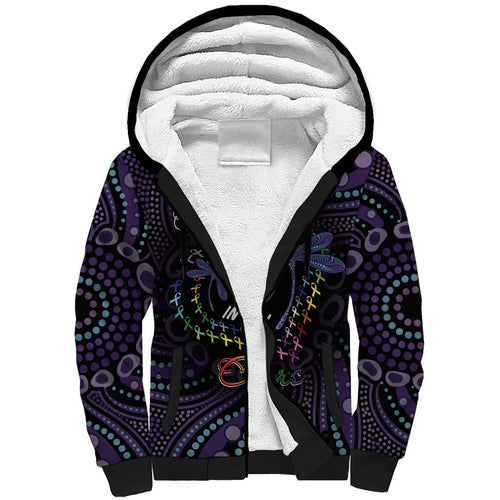 Fight Cancer In All Colors Australia Indigenous Sherpa Hoodie Dragonflies Aboriginal Art