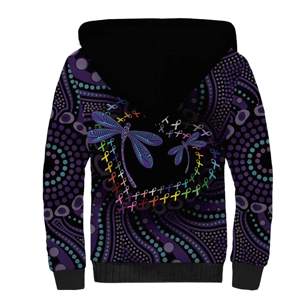 Fight Cancer In All Colors Australia Indigenous Sherpa Hoodie Dragonflies Aboriginal Art