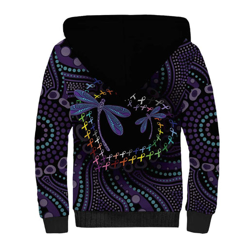 Fight Cancer In All Colors Australia Indigenous Sherpa Hoodie Dragonflies Aboriginal Art