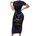 Fight Cancer In All Colors Australia Indigenous Short Sleeve Bodycon Dress Dragonflies Aboriginal Art