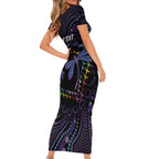 Fight Cancer In All Colors Australia Indigenous Short Sleeve Bodycon Dress Dragonflies Aboriginal Art