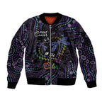 Fight Cancer In All Colors Australia Indigenous Sleeve Zip Bomber Jacket Dragonflies Aboriginal Art
