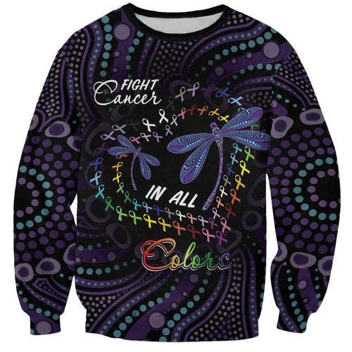 Fight Cancer In All Colors Australia Indigenous Sweatshirt Dragonflies Aboriginal Art