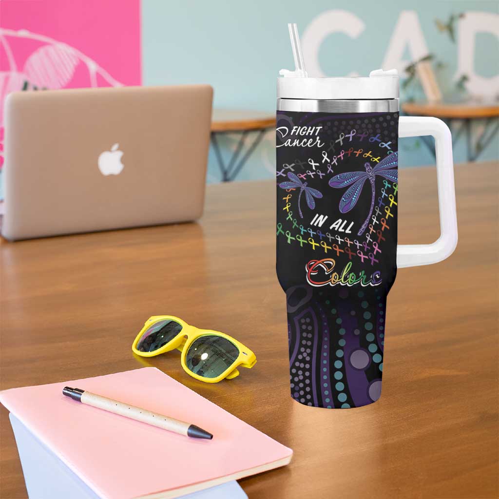 Fight Cancer In All Colors Australia Indigenous Tumbler With Handle Dragonflies Aboriginal Art