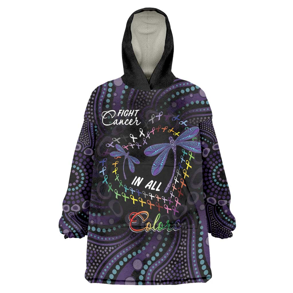 Fight Cancer In All Colors Australia Indigenous Wearable Blanket Hoodie Dragonflies Aboriginal Art
