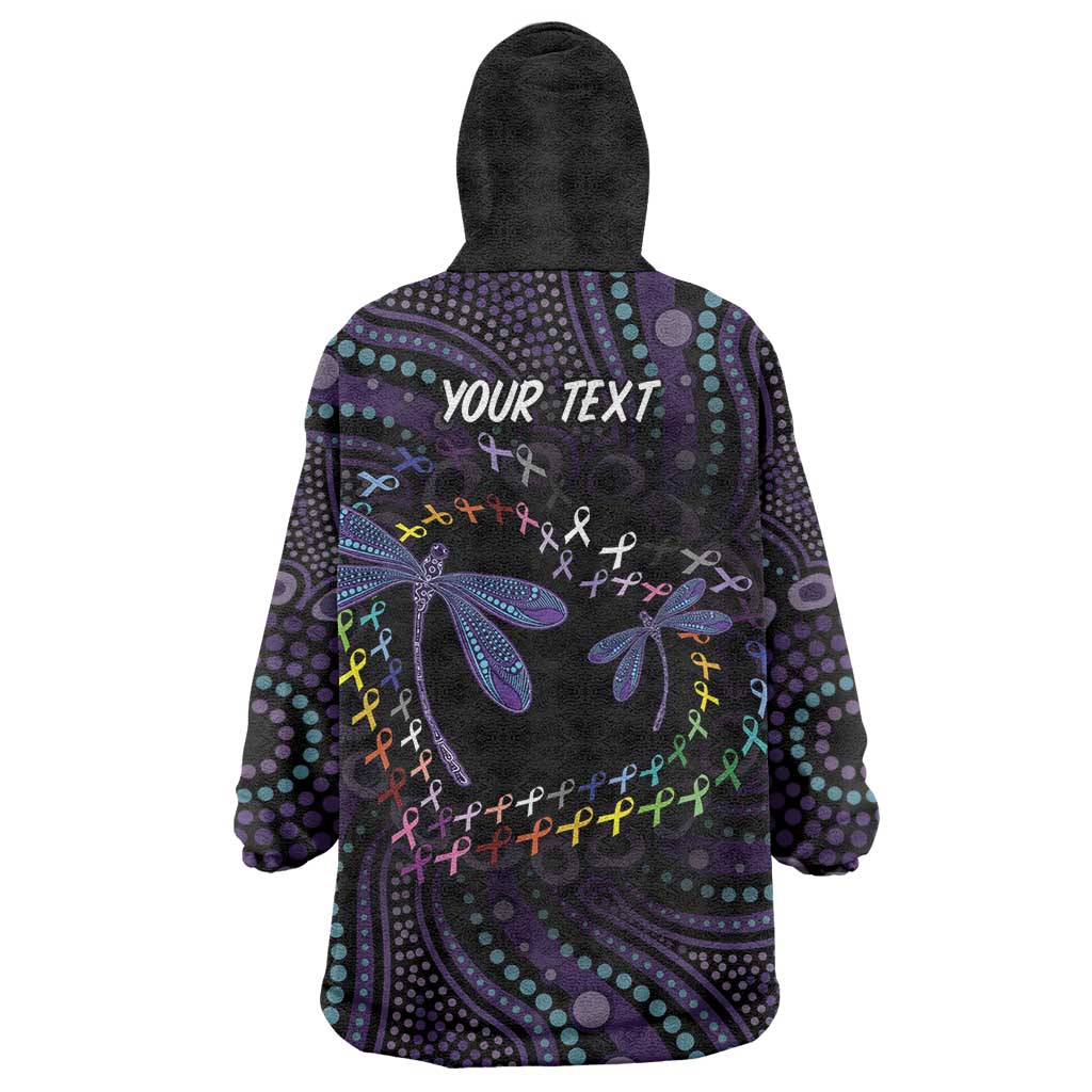 Fight Cancer In All Colors Australia Indigenous Wearable Blanket Hoodie Dragonflies Aboriginal Art