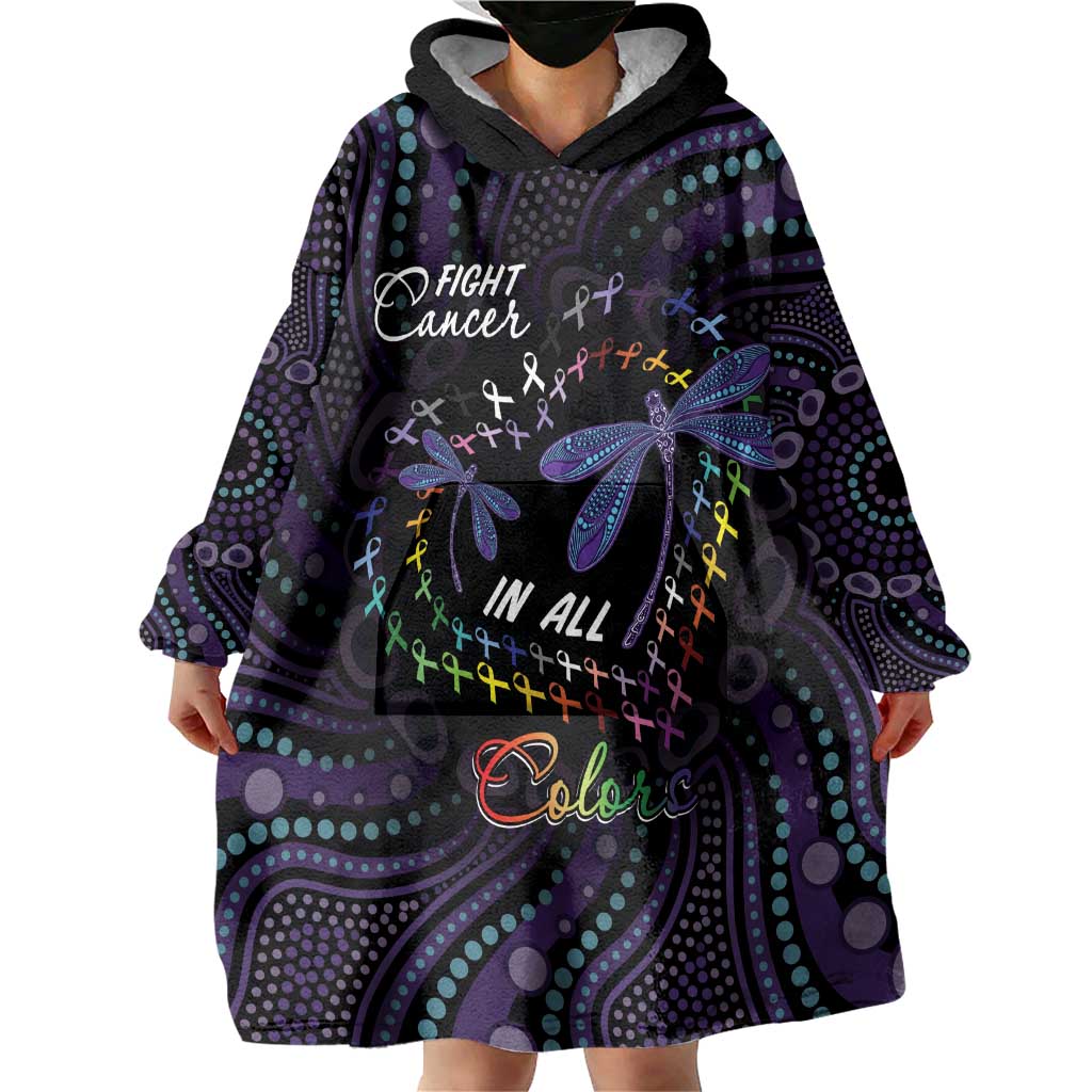 Fight Cancer In All Colors Australia Indigenous Wearable Blanket Hoodie Dragonflies Aboriginal Art