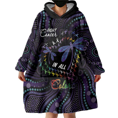 Fight Cancer In All Colors Australia Indigenous Wearable Blanket Hoodie Dragonflies Aboriginal Art