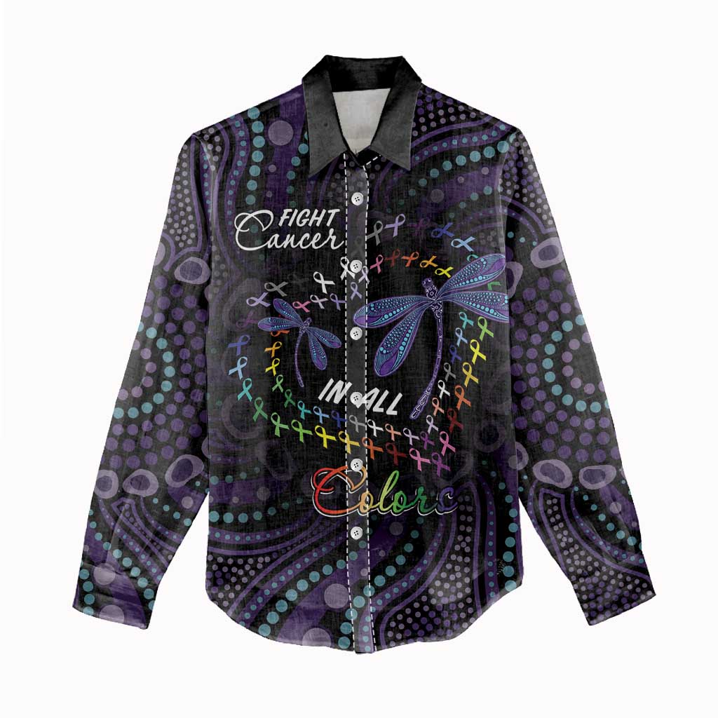 Fight Cancer In All Colors Australia Indigenous Women Casual Shirt Dragonflies Aboriginal Art