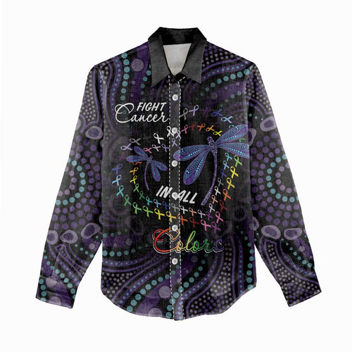 Fight Cancer In All Colors Australia Indigenous Women Casual Shirt Dragonflies Aboriginal Art