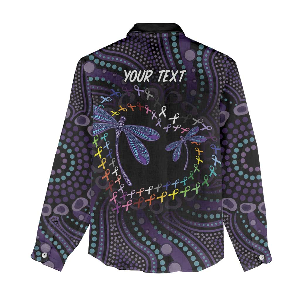 Fight Cancer In All Colors Australia Indigenous Women Casual Shirt Dragonflies Aboriginal Art