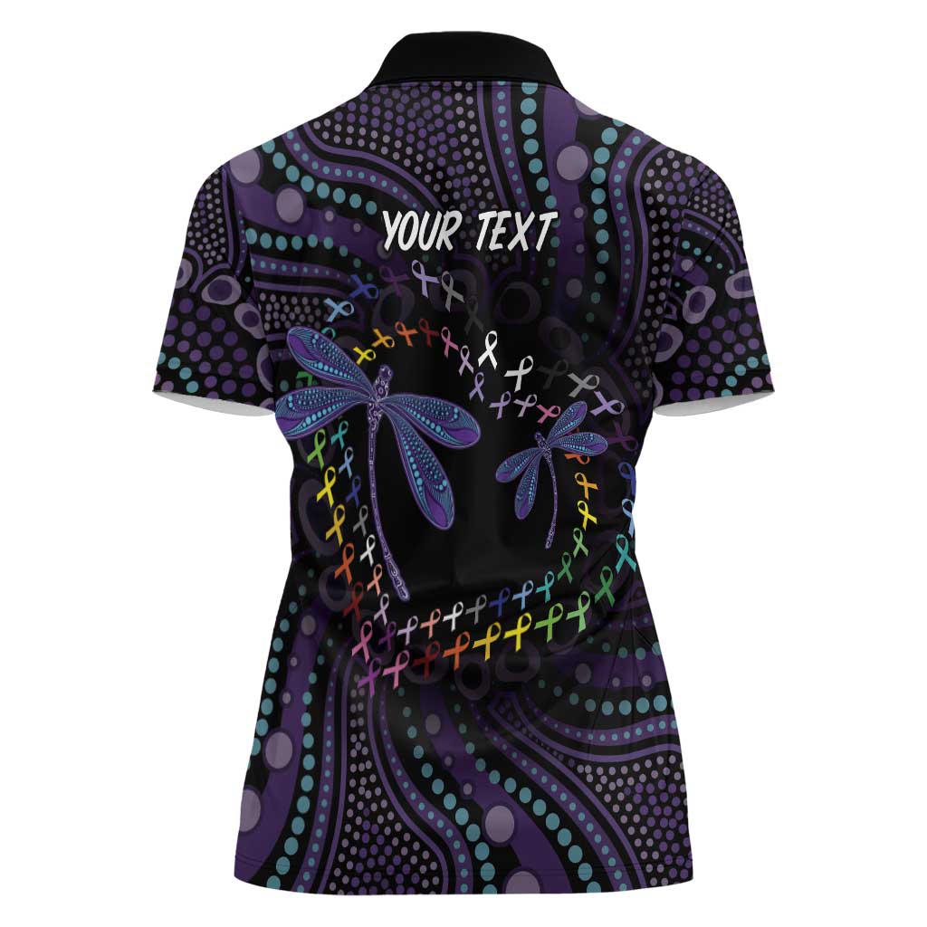 Fight Cancer In All Colors Australia Indigenous Women Polo Shirt Dragonflies Aboriginal Art