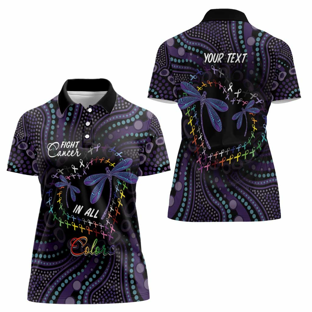 Fight Cancer In All Colors Australia Indigenous Women Polo Shirt Dragonflies Aboriginal Art