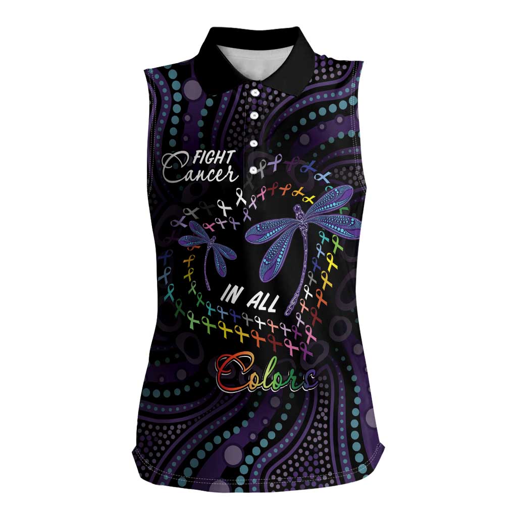 Fight Cancer In All Colors Australia Indigenous Women Sleeveless Polo Shirt Dragonflies Aboriginal Art