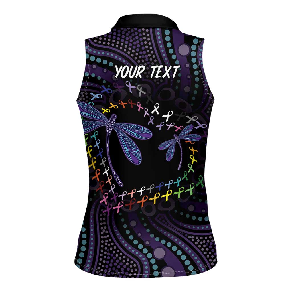 Fight Cancer In All Colors Australia Indigenous Women Sleeveless Polo Shirt Dragonflies Aboriginal Art