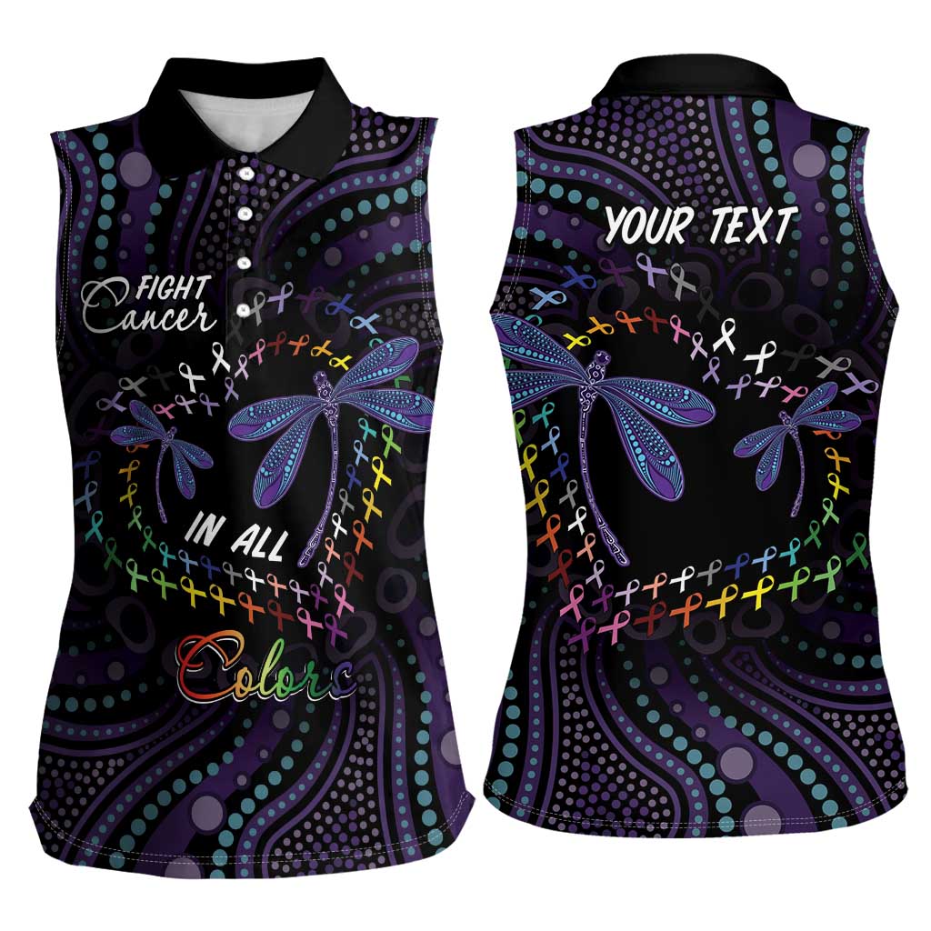Fight Cancer In All Colors Australia Indigenous Women Sleeveless Polo Shirt Dragonflies Aboriginal Art