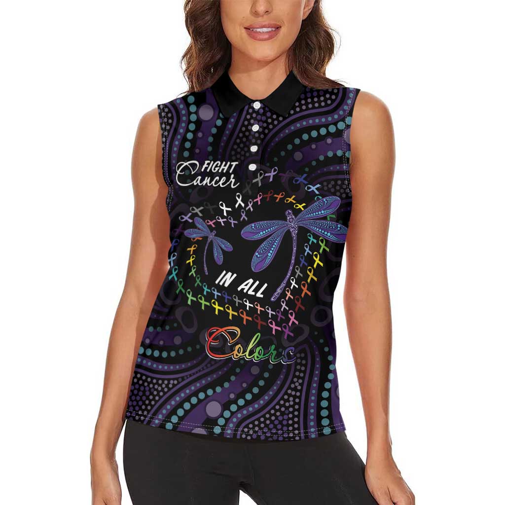 Fight Cancer In All Colors Australia Indigenous Women Sleeveless Polo Shirt Dragonflies Aboriginal Art