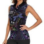 Fight Cancer In All Colors Australia Indigenous Women Sleeveless Polo Shirt Dragonflies Aboriginal Art