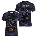 Fight Cancer In All Colors Australia Indigenous Women V-Neck T-Shirt Dragonflies Aboriginal Art